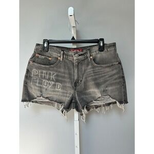 Lucky Legend Denim Shorts Gray Pink Floyd Rainbow Embroidered Distressed- Sz 8